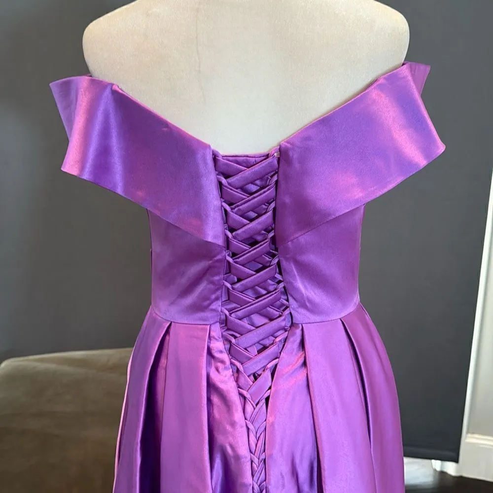 Women’s Purple Satin Off The Shoulder Prom Party Formal Dress Corset Size 4 NWOT - Image 5