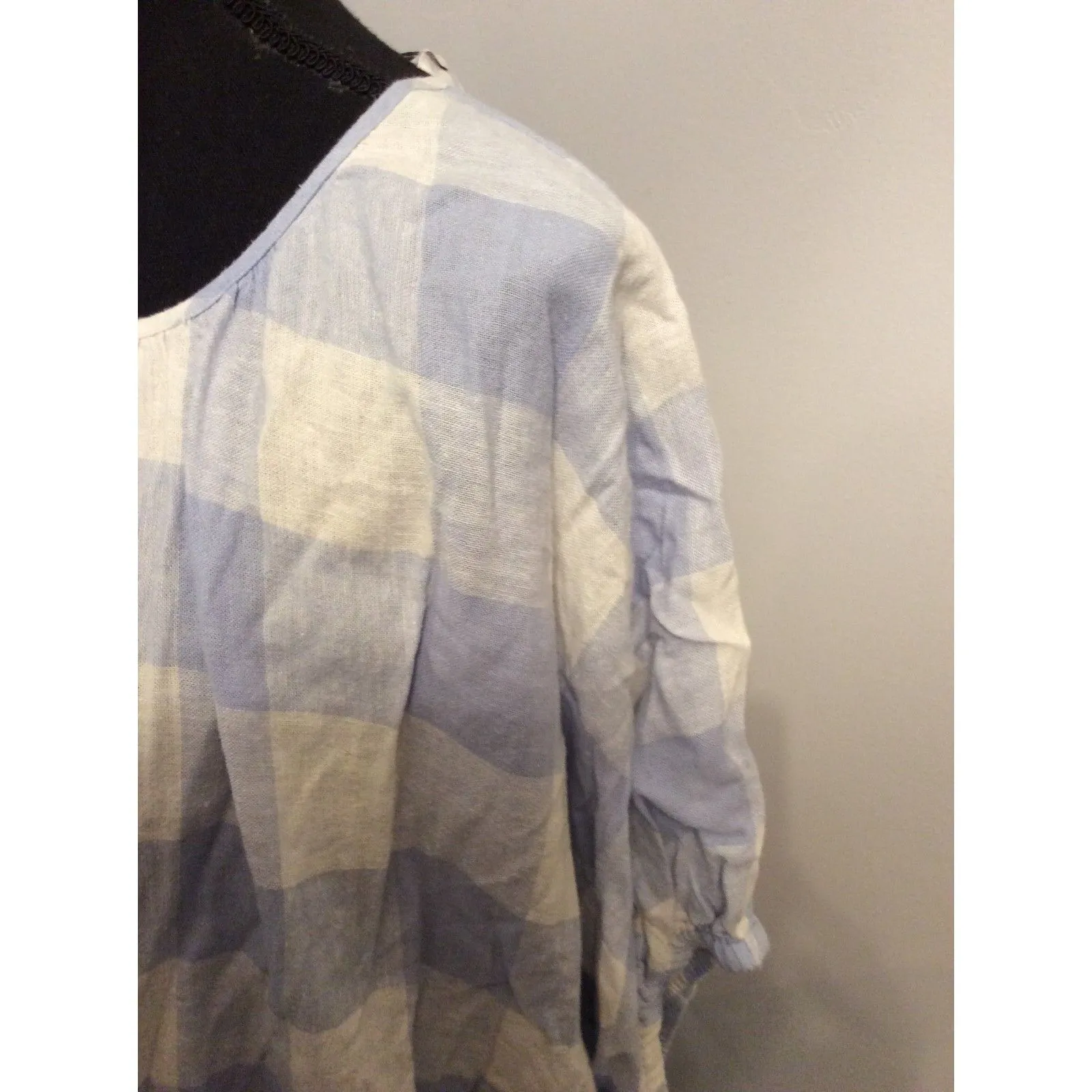 New NWT Madewell Linen Blend Bubble Top Plus size 2X Gingham Blue Women's - Image 4