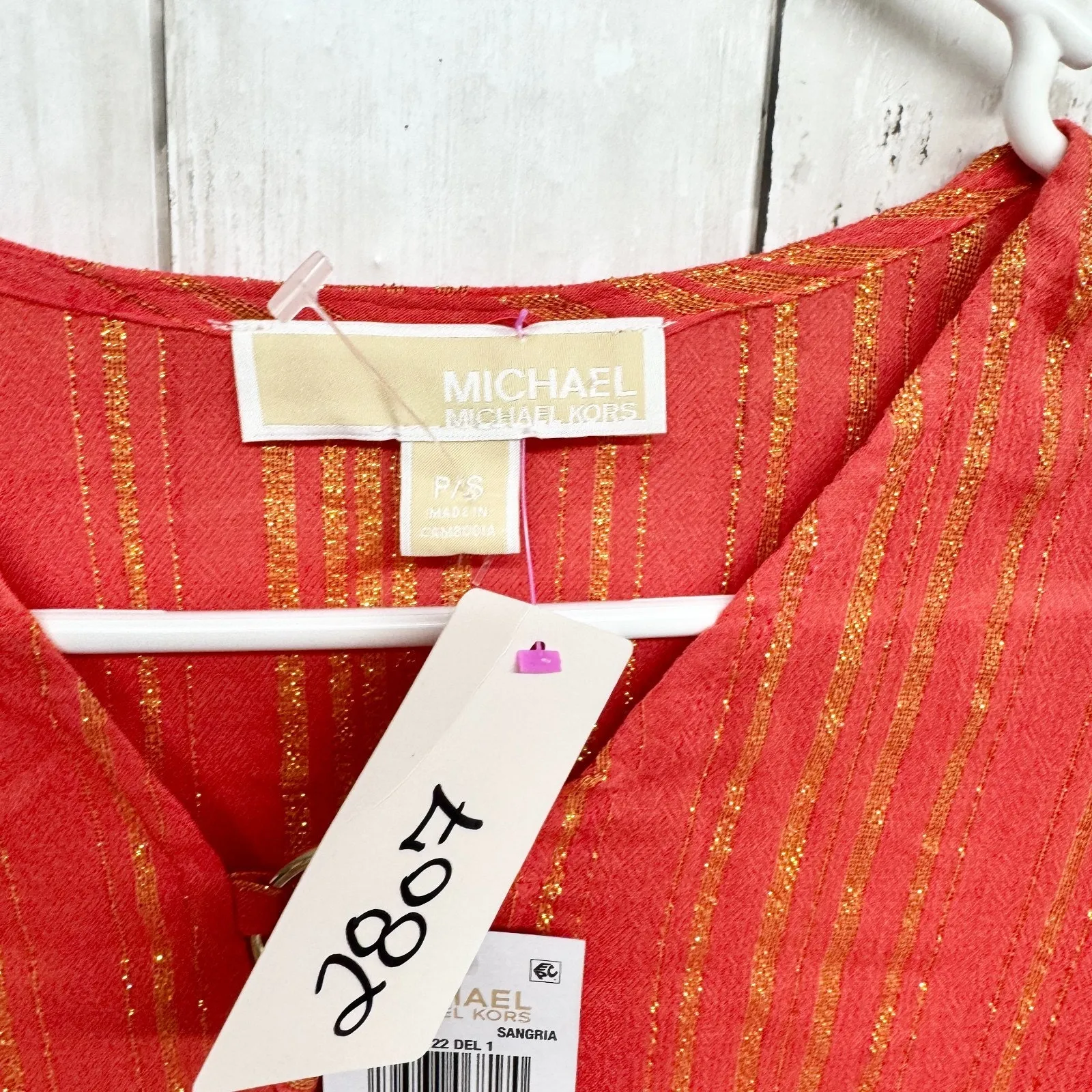 New Michael Michael Kors Top Women Size Small Red Metallic Kimono Swim Coverup - Image 2