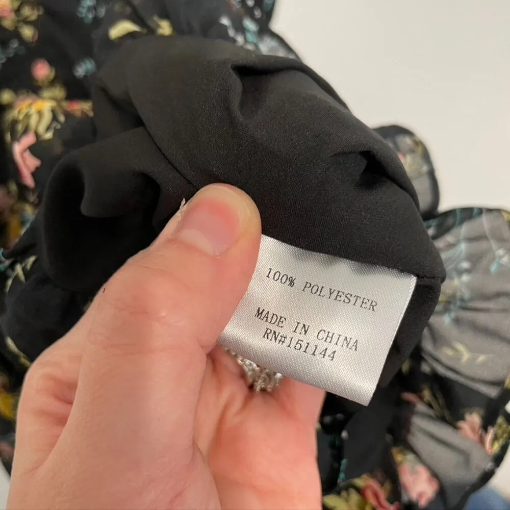 NEW NWT LEA VIOLA Shirred Floral Mini Dress Black Pink Multi Ruched Bodycon S - Image 10