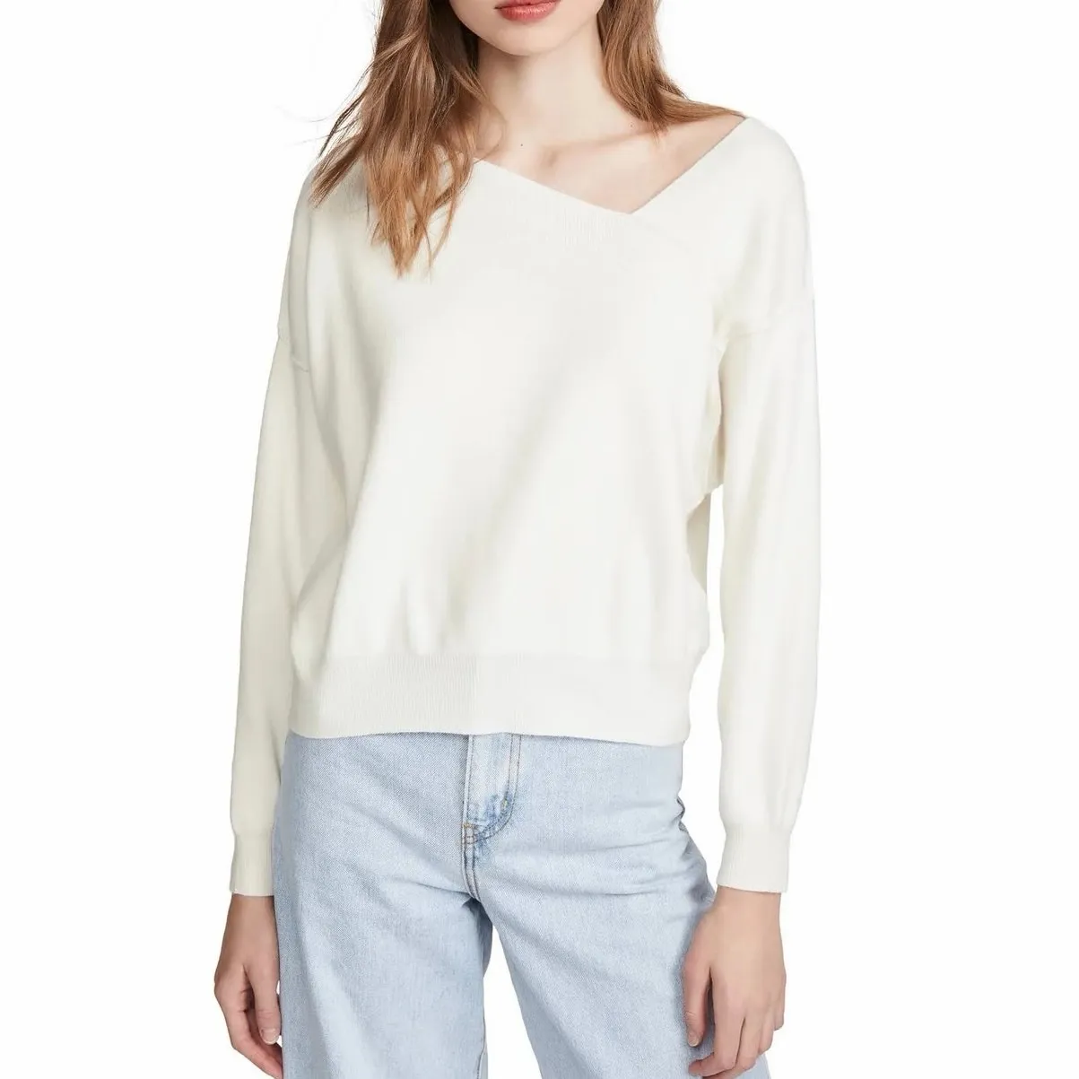 Line and Dot Favorite Off Shoulder Sweater in White Medium - Image 7