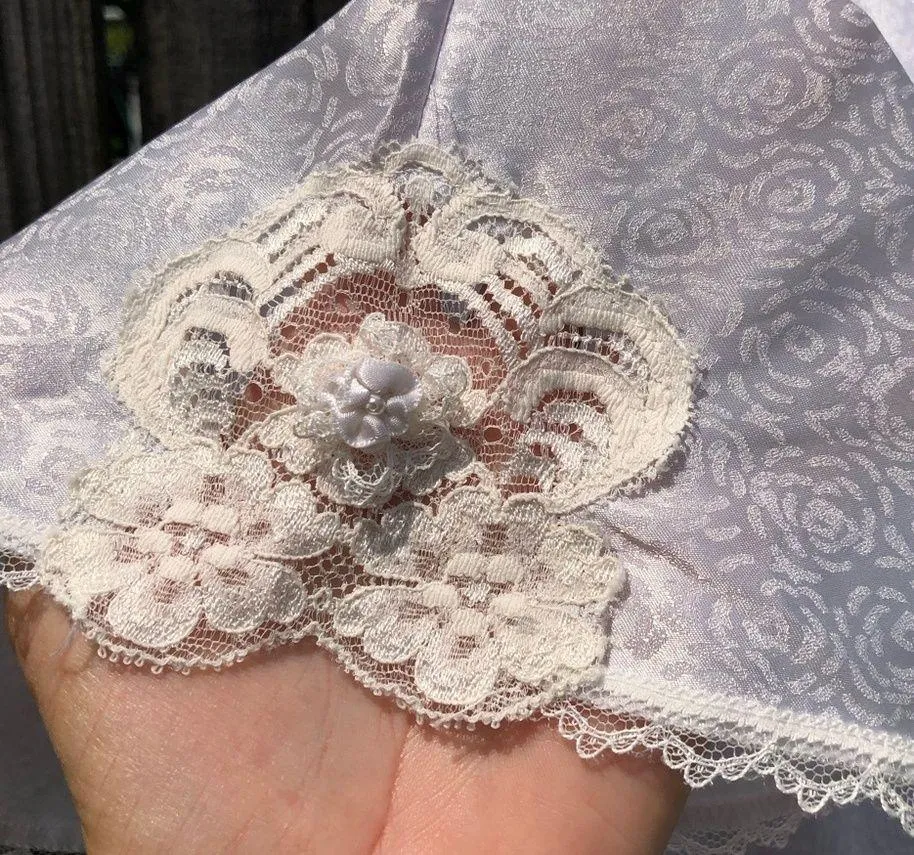 Vintage Christian Dior Lingerie Robe Light Blue Lace Petite - Image 12