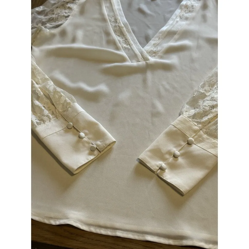 Express Ivory Romantic Floral Lace Victorian style‎ Long sleeve shirt size Small - Image 11