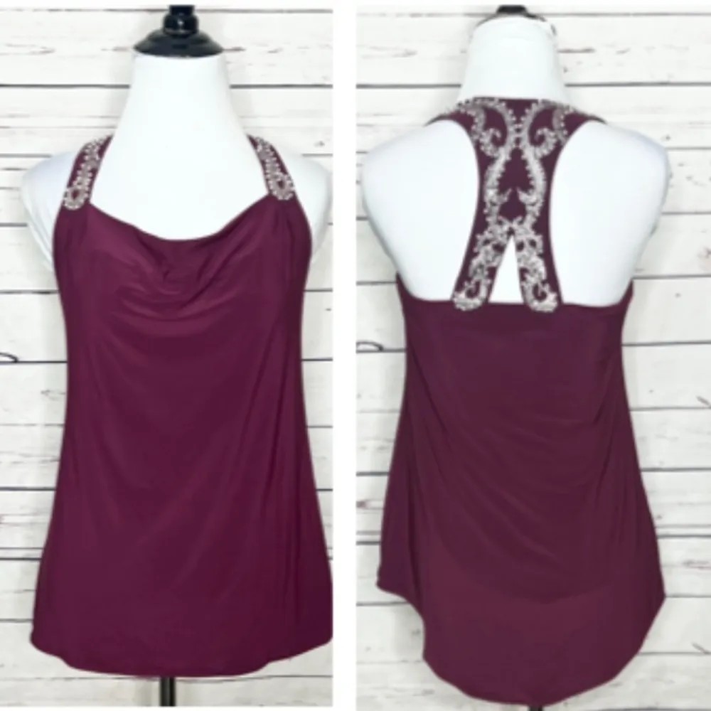 WHBM Burgundy Embellished Racer Back Tank Top Size XXS - Image 4