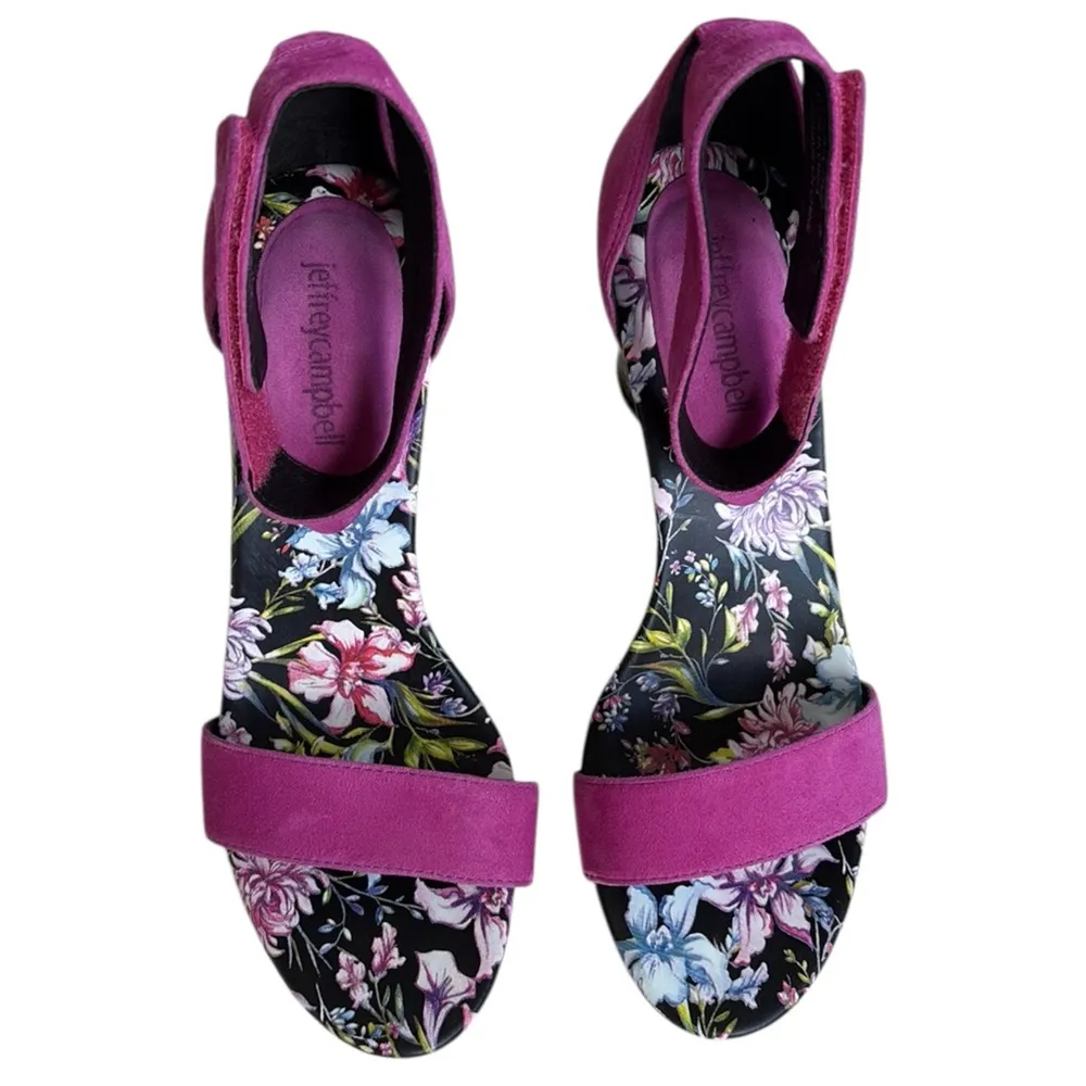 EUC Jeffrey Campbell Leather Purdy Heeled Sandals Magenta Floral Size 8 - Image 2