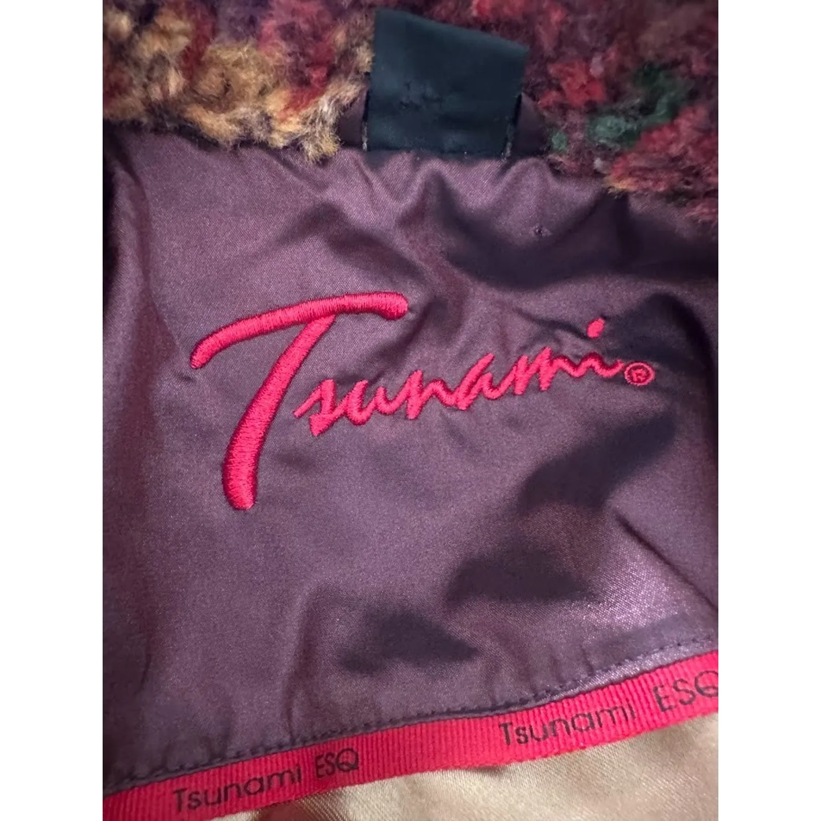 Tsunami Faux Fur Zip Jacket Coat Women’s Large Multicolor Boho Artsy Hippie Orange - Image 4