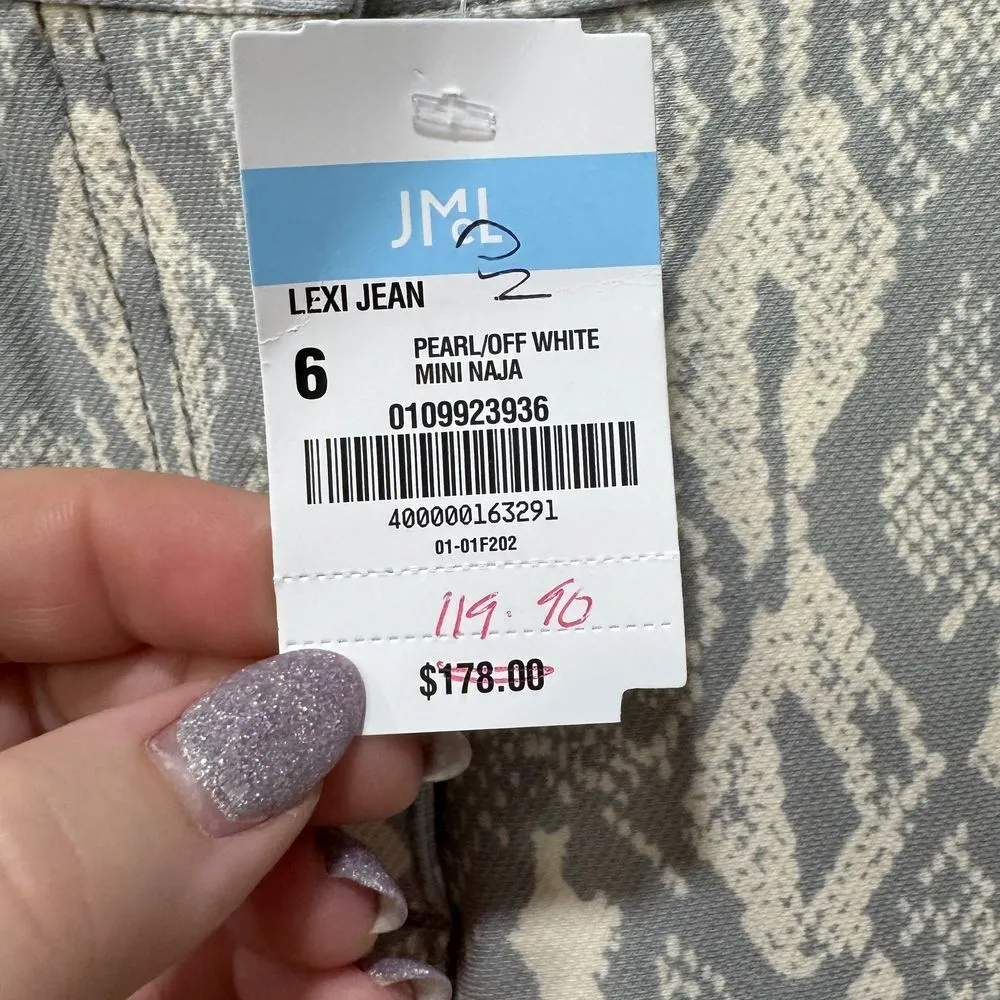 J Mclaughlin Lexi Jean 6 Mini Naja Cream Reptile Denim Skinny Stretch Cotton NWT - Image 3