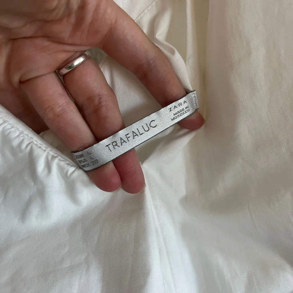 Trafaluc Zara Dress Size large White Cotton Ruffle Mini Pencil Flutter Formal - Image 5