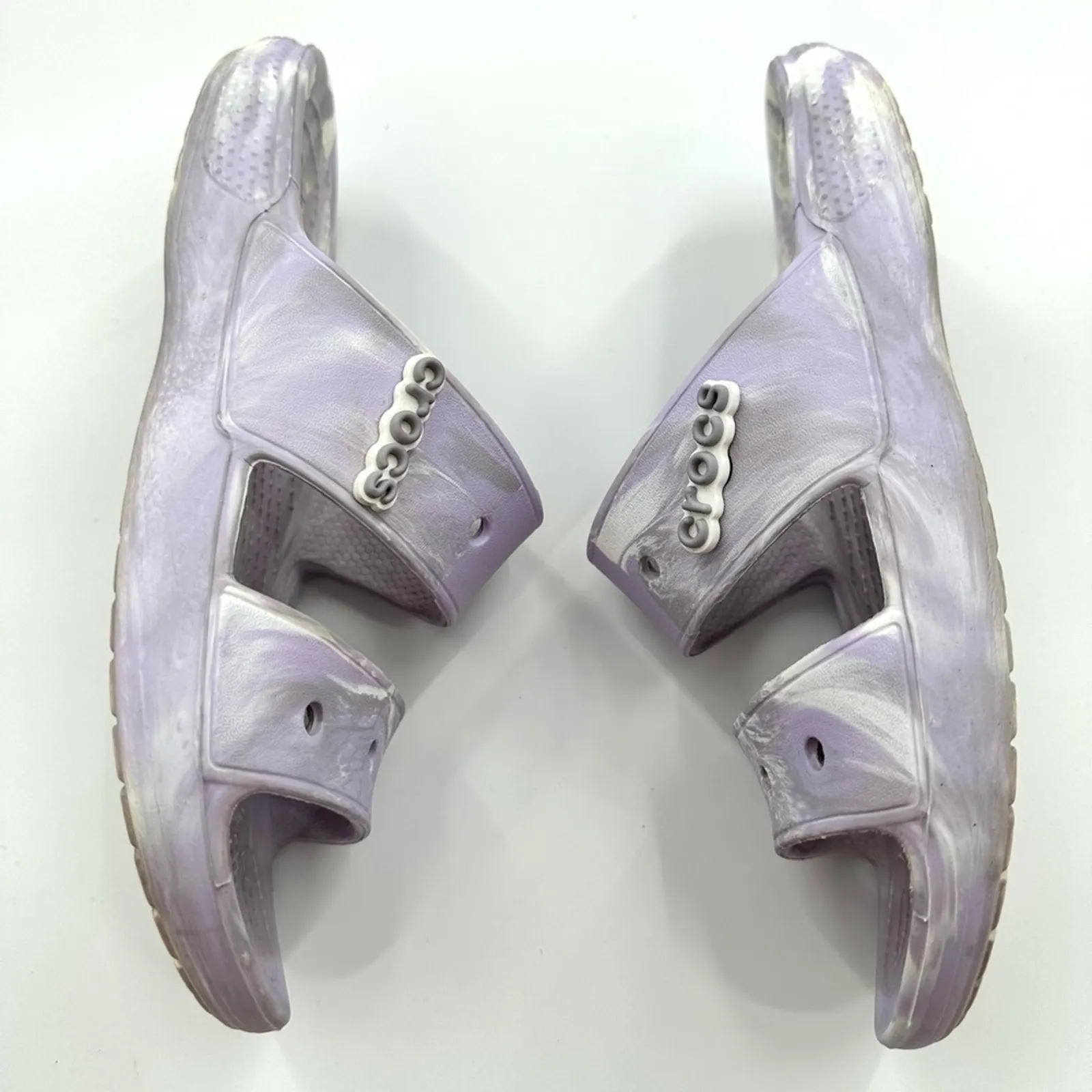 Crocs Purple & White Classic Marbled Two Strap Sandals Size 9 - Image 4