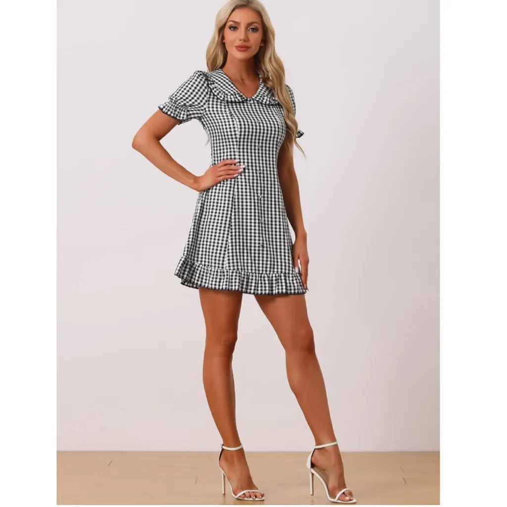 NWT Allegra K Women’s Gingham Checks Ruffled Peter Pan Collar Mini Dress – XL - Image 3