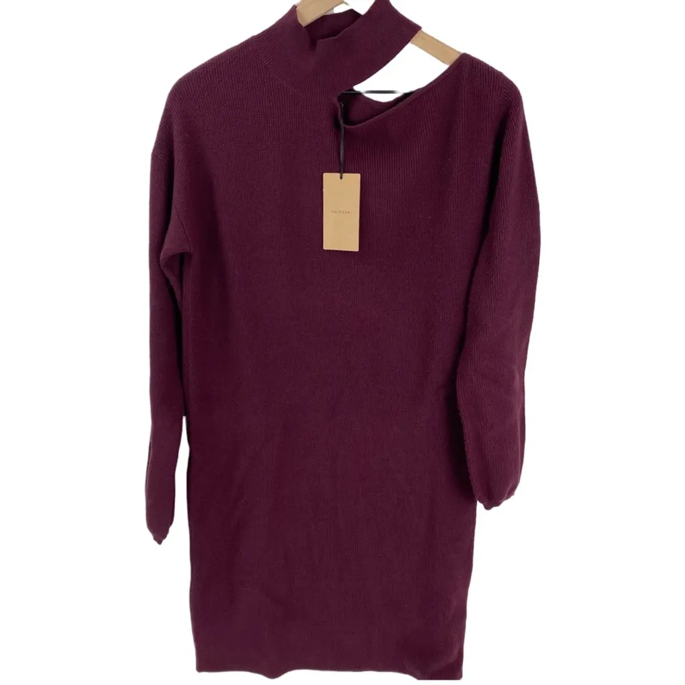 Halogen Burgundy Cutout Shoulder Sweater Dress - Size Small | Mock Neck,  L/S - Image 2