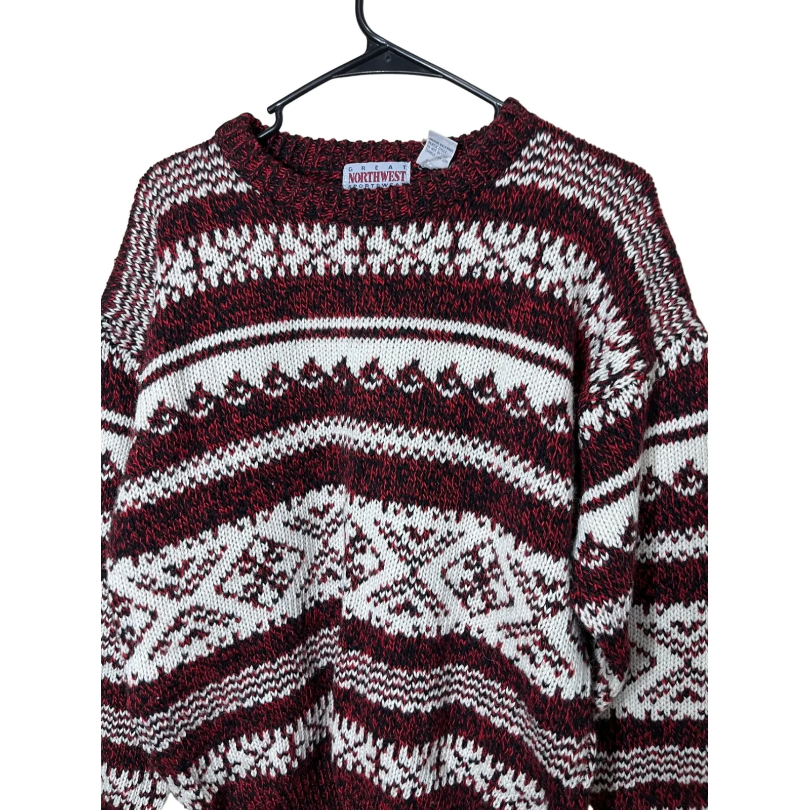 Vintage Great Northwest Sportswear Sweater Knit Patterned‎ Maroon White Womens L Red Size L - Image 2