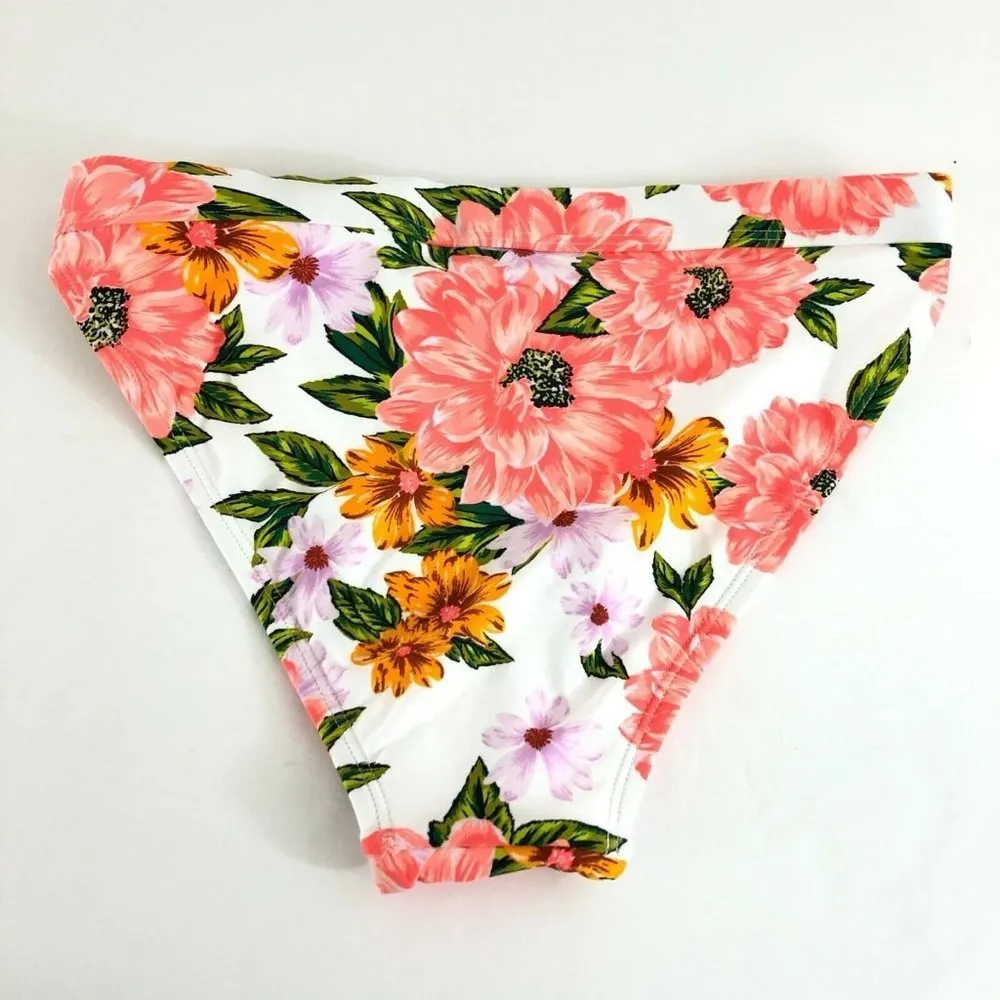Sunn Lab Swim Bikini Bottom Floral High Waist Pink White Size M Size M - Image 2