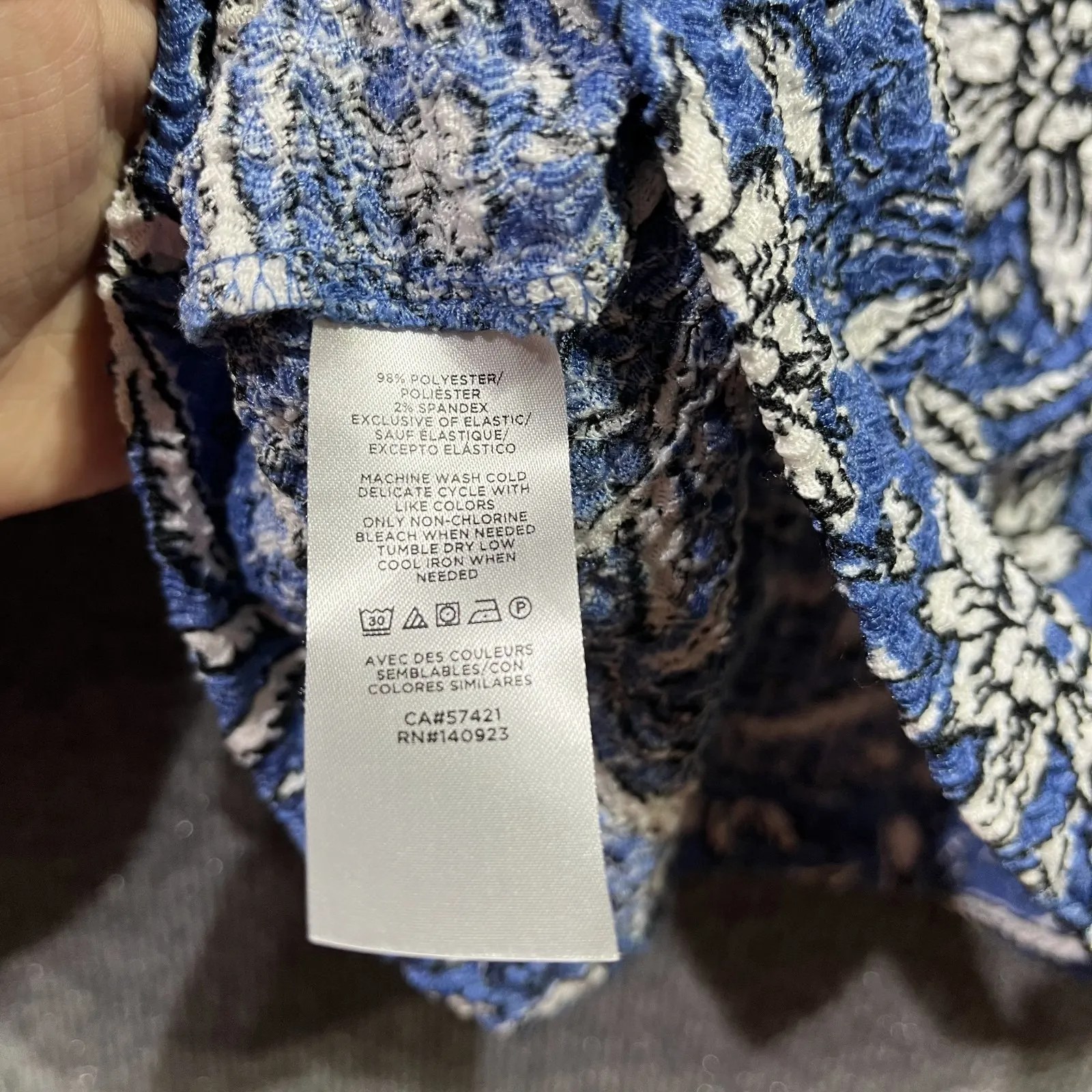 Loft Top Womens XL Blue Floral Stretch Square Neck Puff Sleeve Smocked Front - Image 5