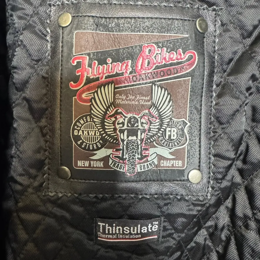 Flying Biker Oakwood Leather Motorcycle Jacket Women L Black Red Thinsulate Size L - Image 12