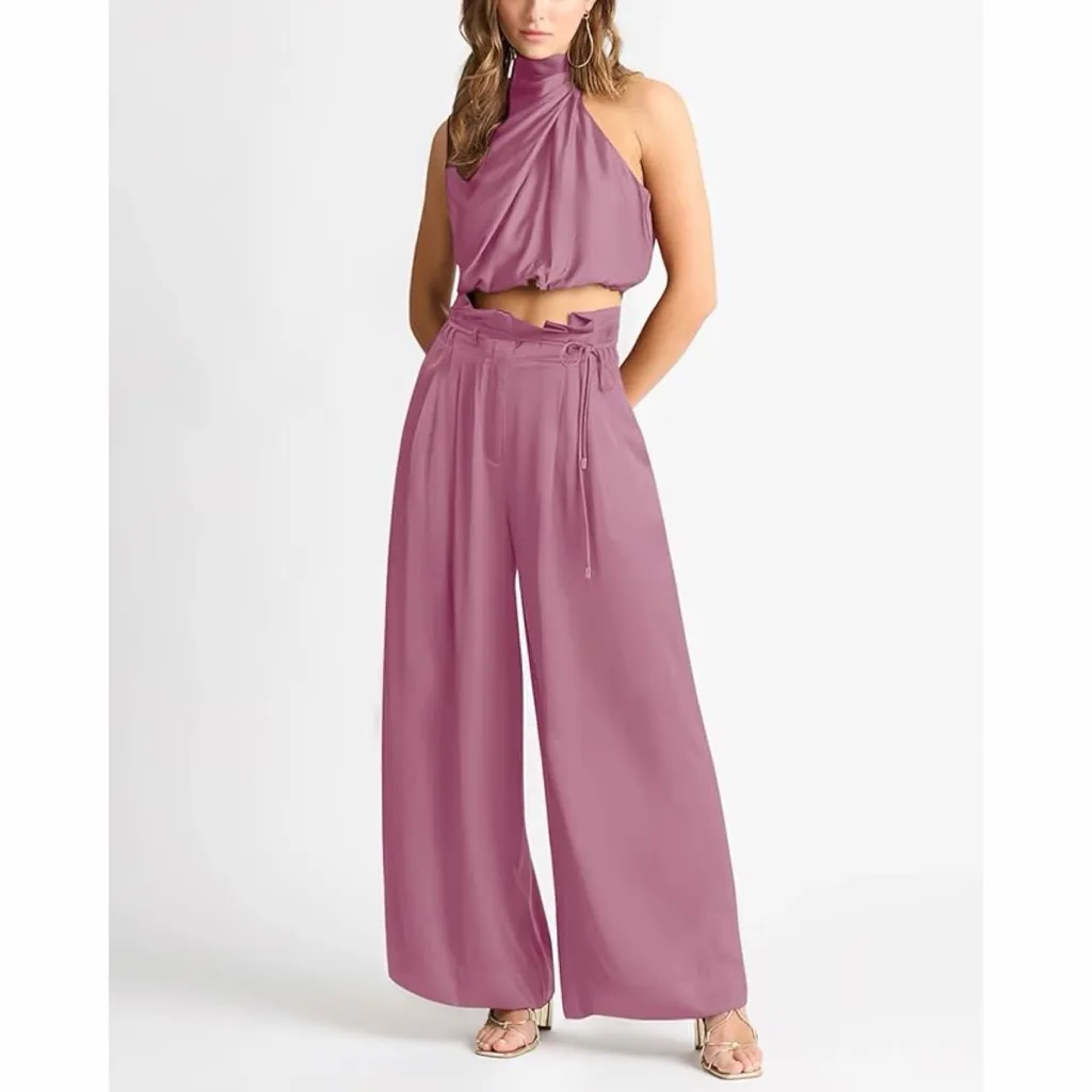 NOLLSOM Satin Two Piece Set Pink Size M - Image 2