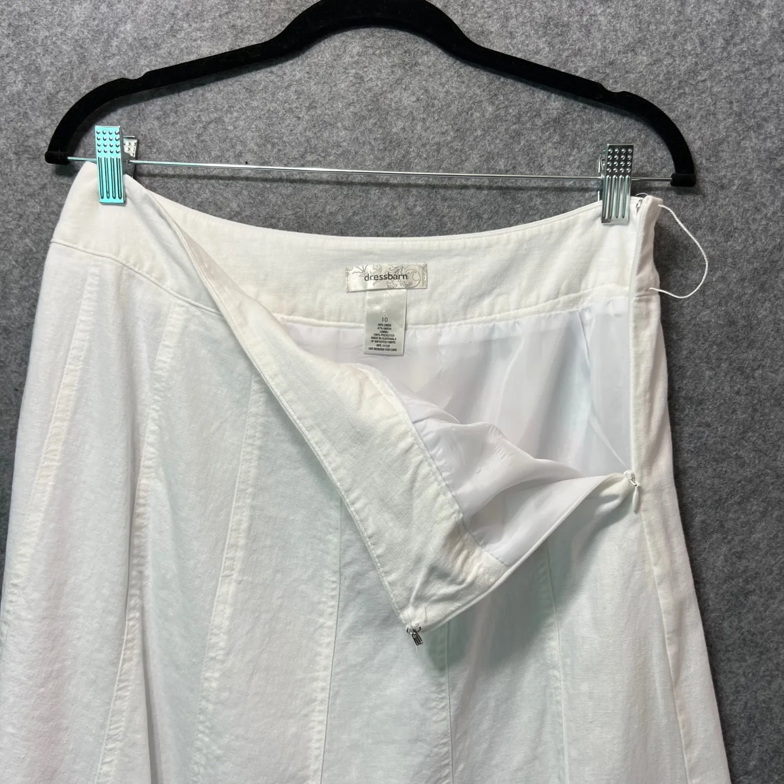 Dress‎ Barn White A-Line Midi Skirt Linen Blend Lined Size 10 Side Zip - Image 7