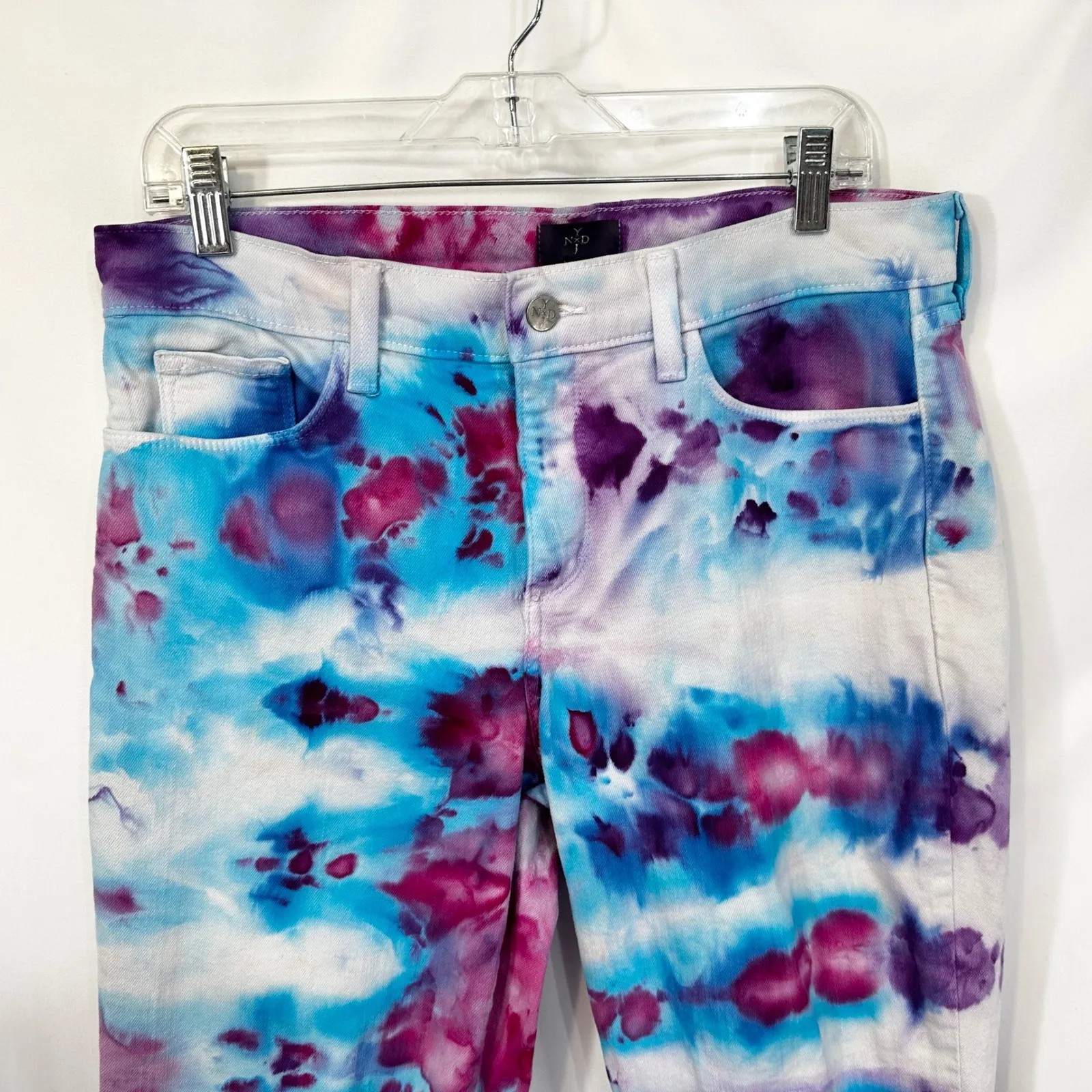 NYDJ Size 12 Capri Jeans Handmade Tie Dye Blue Purple Cropped Mid Rise Boho 659‎ - Image 3