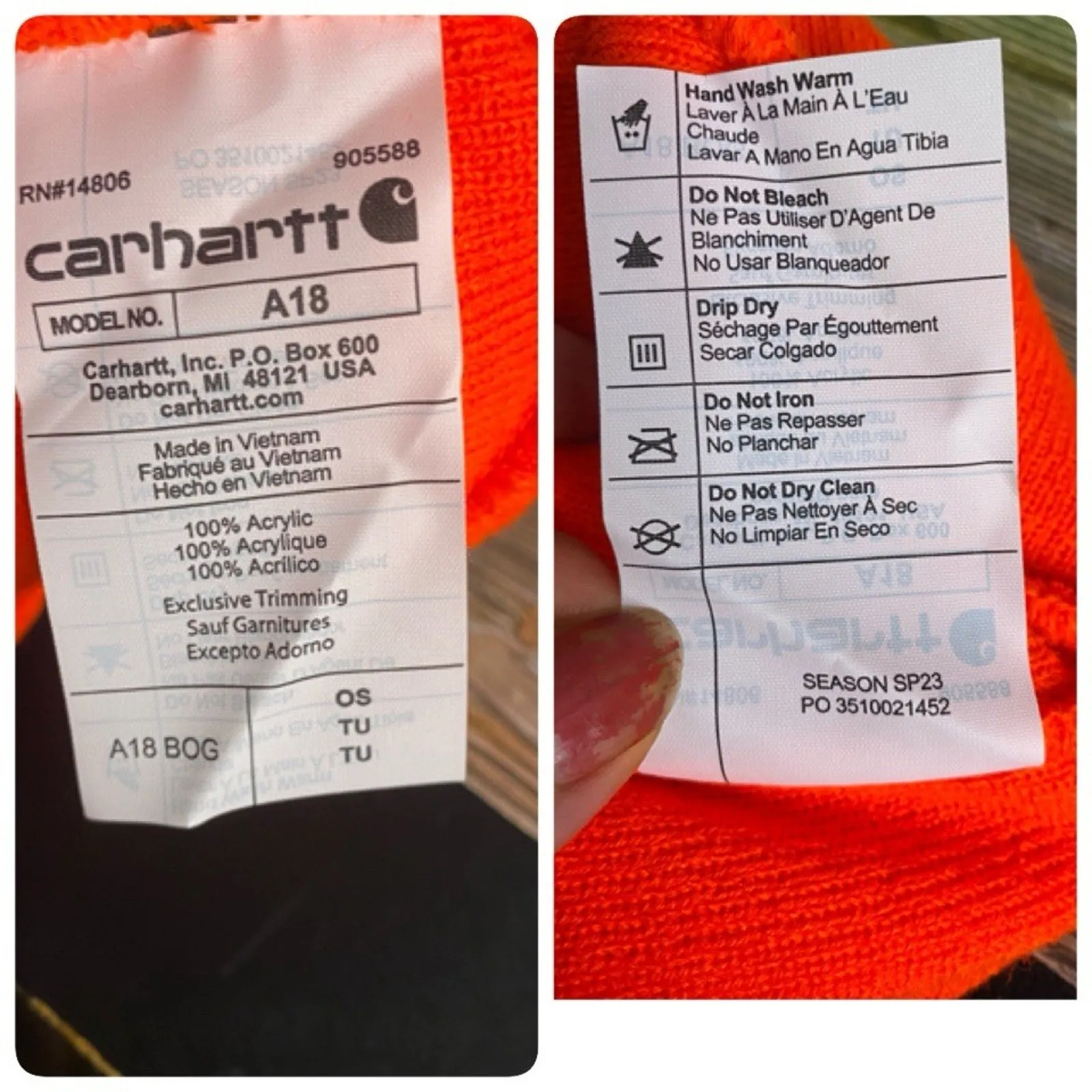 Carhartt Knit Cuffed Beanie Women/Mens One Size Orange A18 Outdoor New With Tags - Image 8