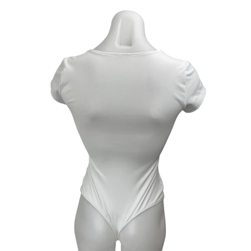 Free People Intimately White Short Sleeve Square Neck T Shirt Bodysuit Top Sz XS - Image 2