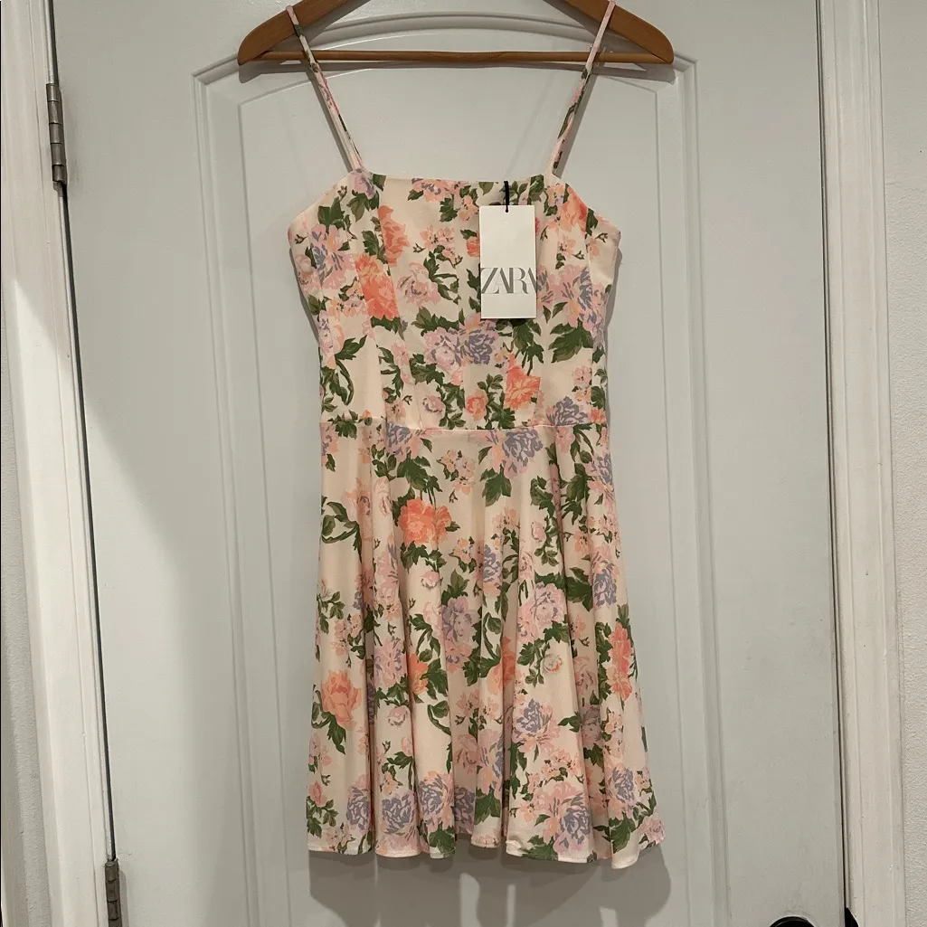 NWT Zara Mini Floral Spaghetti Strap Dress Blogger Favorite Sz XS - Image 6