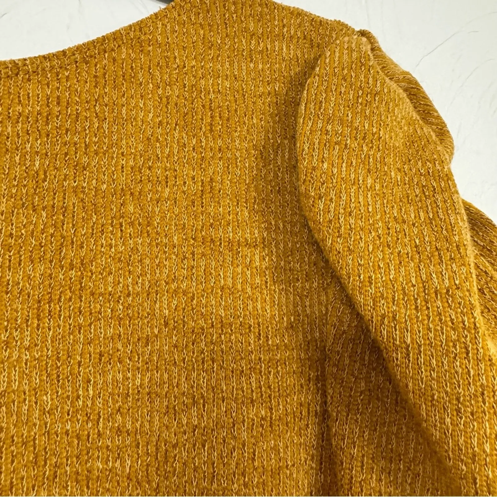 Max Studio Mustard Yellow Ruched Sleeve Sweater Women's XL Preppy Fall Casual - Image 12