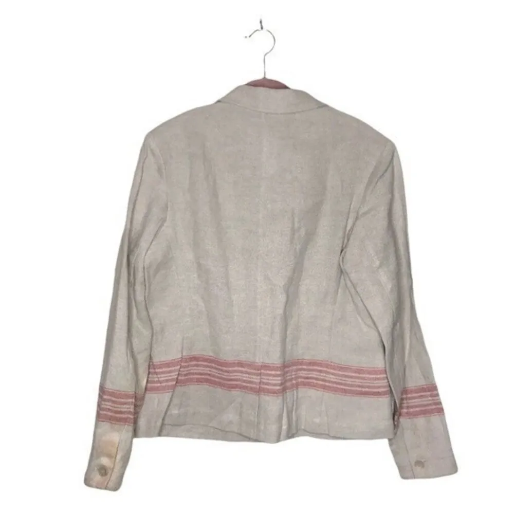 PERUVIAN CONNECTION Linen Blazer Jacket Beige Size 12 - Image 4