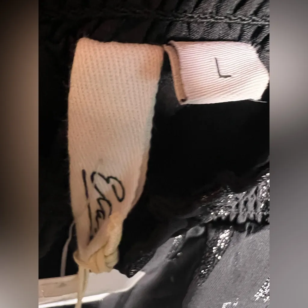 Elan Black Shimmer Stripe Mock Neck Smocked Long Sleeve Blouse.  Size Large NWT - Image 10