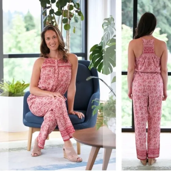faherty adella pink floral printed cotton jumpsuit - Image 2