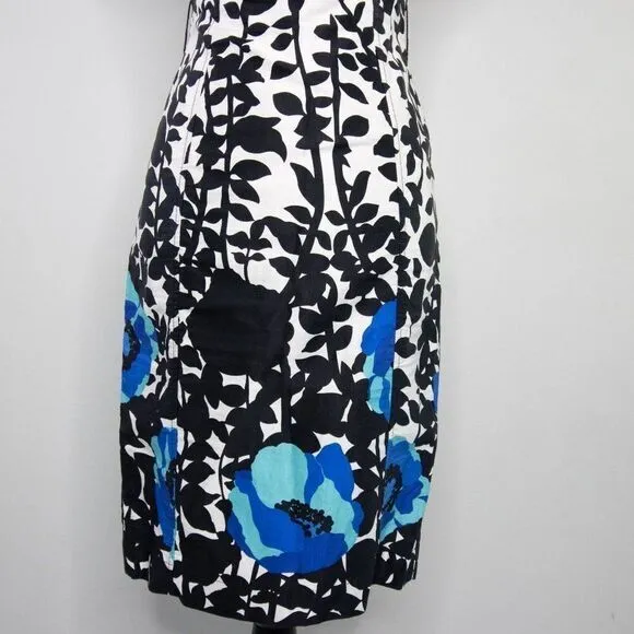 Vintage floral print black‎ white, square neck, bubble short sleeve sheath dress Black Size XXS - Image 4
