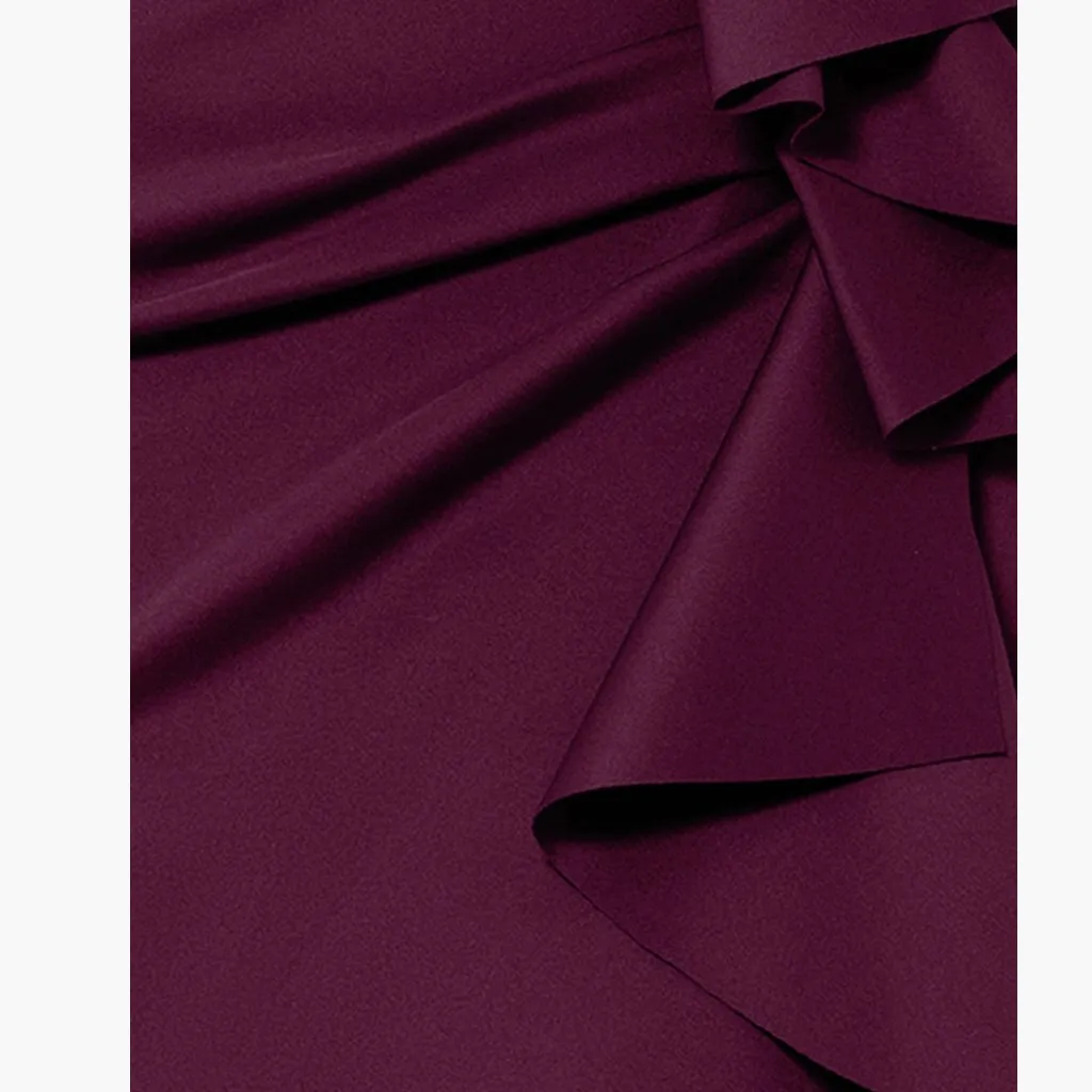 NWOT $278 XSCAPE EVENING Off the Shoulder Ruffle Scuba Crepe Gown In Wine 20W - Image 7