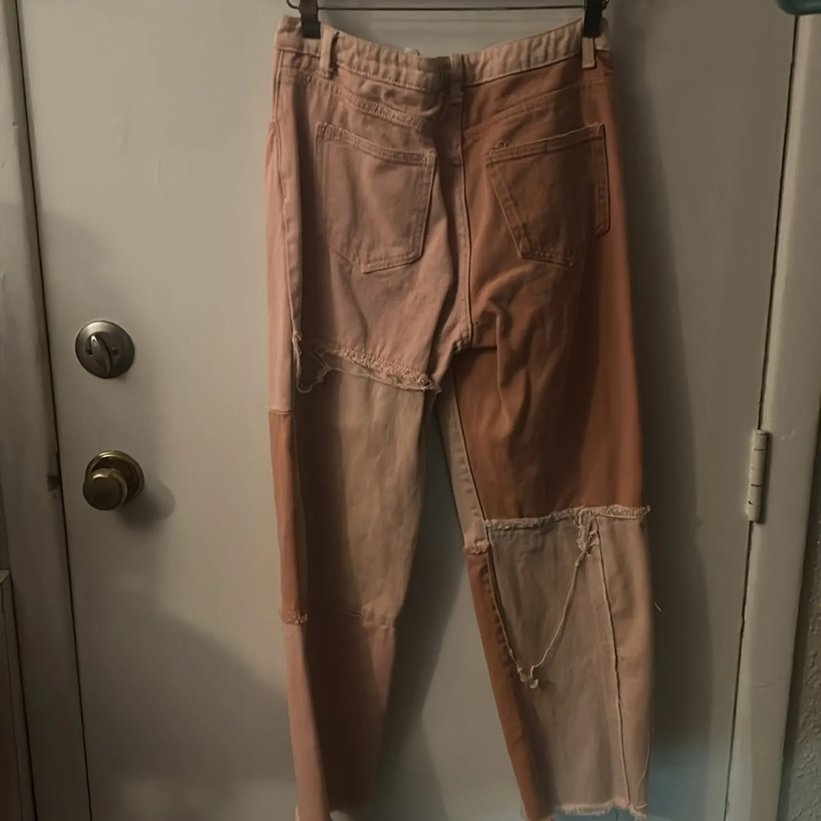 SHEIN 70s Style Pink Patchwork Deconstructed Jean M Boho Festval Hippie Rainbow - Image 3