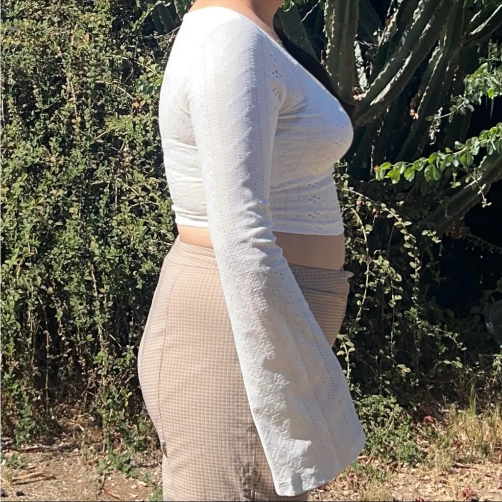 SHEIN White Eyelet Flare Sleeve Crop Top - Image 2