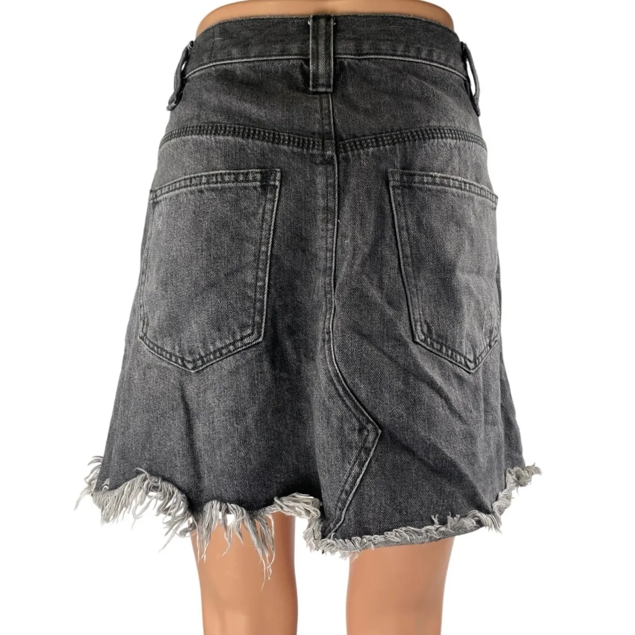 Free People We The Free Sidecar Black Raw Hem Mini Denim Jean Skirt Size 28 - Image 3