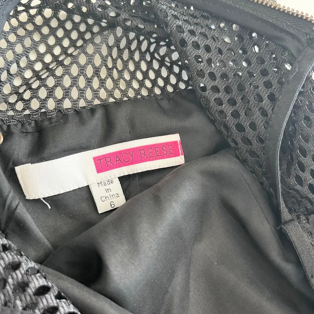 Tracy Reese Anthropologie Coco Black Perforated Striped Cocktail Dress 6 - Image 4