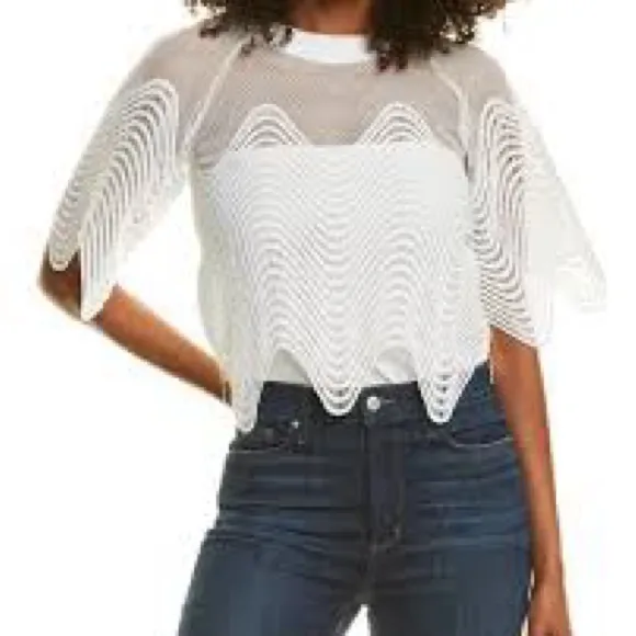 Gracia  Cropped White Mesh Wave Pattern Top NWOT - Image 5