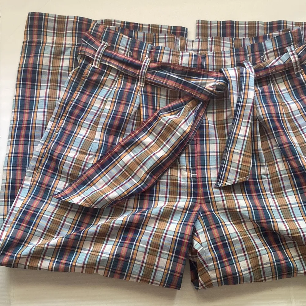 NWT J. Crew red blue plaid high waist cotton paper bag wide leg pants, size 12 - Image 3