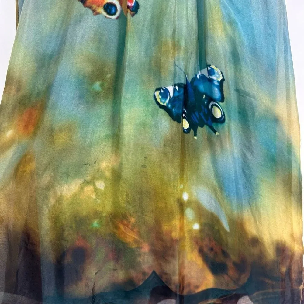 90’s Whimsical Butterfly‎ Silk Sheer Overlay FairyCore Dress Ethereal Medium Blue - Image 6