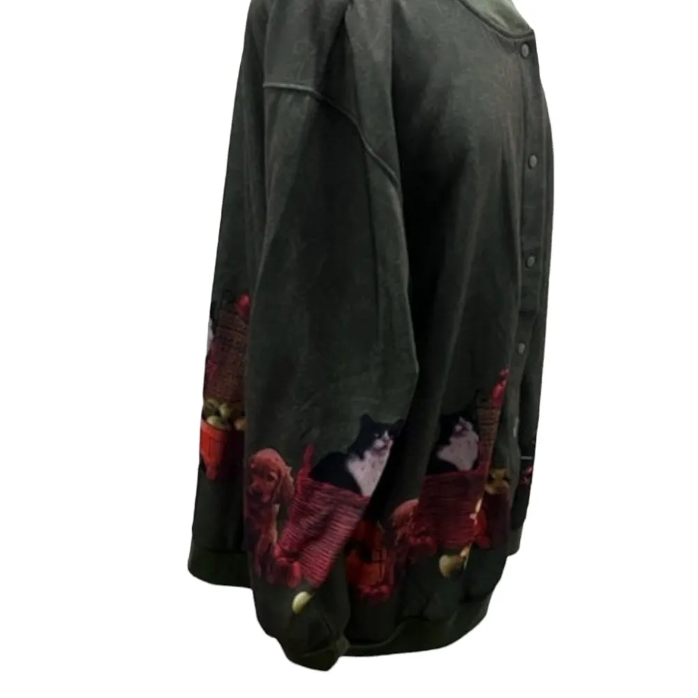 Vintage 90s Blair Green Paisley Cat Dog Farm Print Button Jacket 💚 Size 3XL 🐾 - Image 8