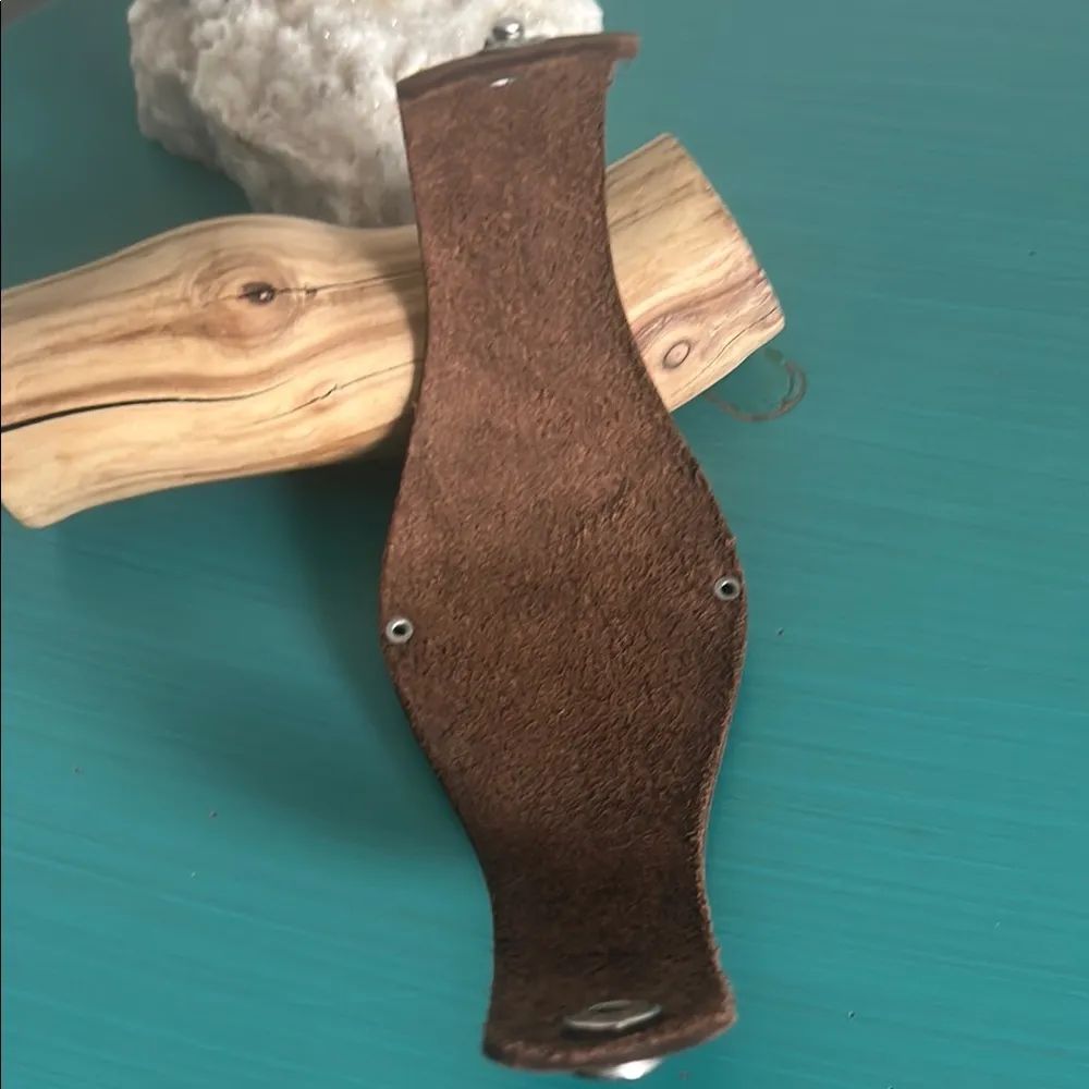 Turquoise Colored Dyed Howlite in Silver Tone Statement Leather Cuff Bracelet Blue - Image 5