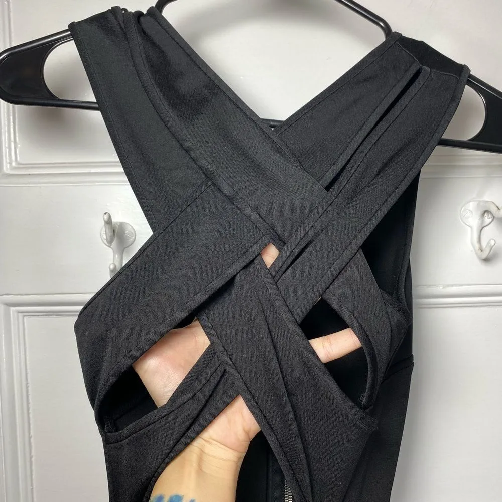 ALEXANDER WANG Bodycon Zipper Front Ponte Mini Dress Crisscross Back Black Sz 6 - Image 12