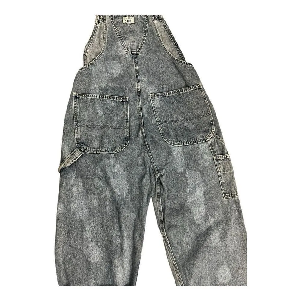 Vintage Lee Dungarees Rivited Denim Blue Bib Overalls Size L Carpenter Patchwork - Image 13