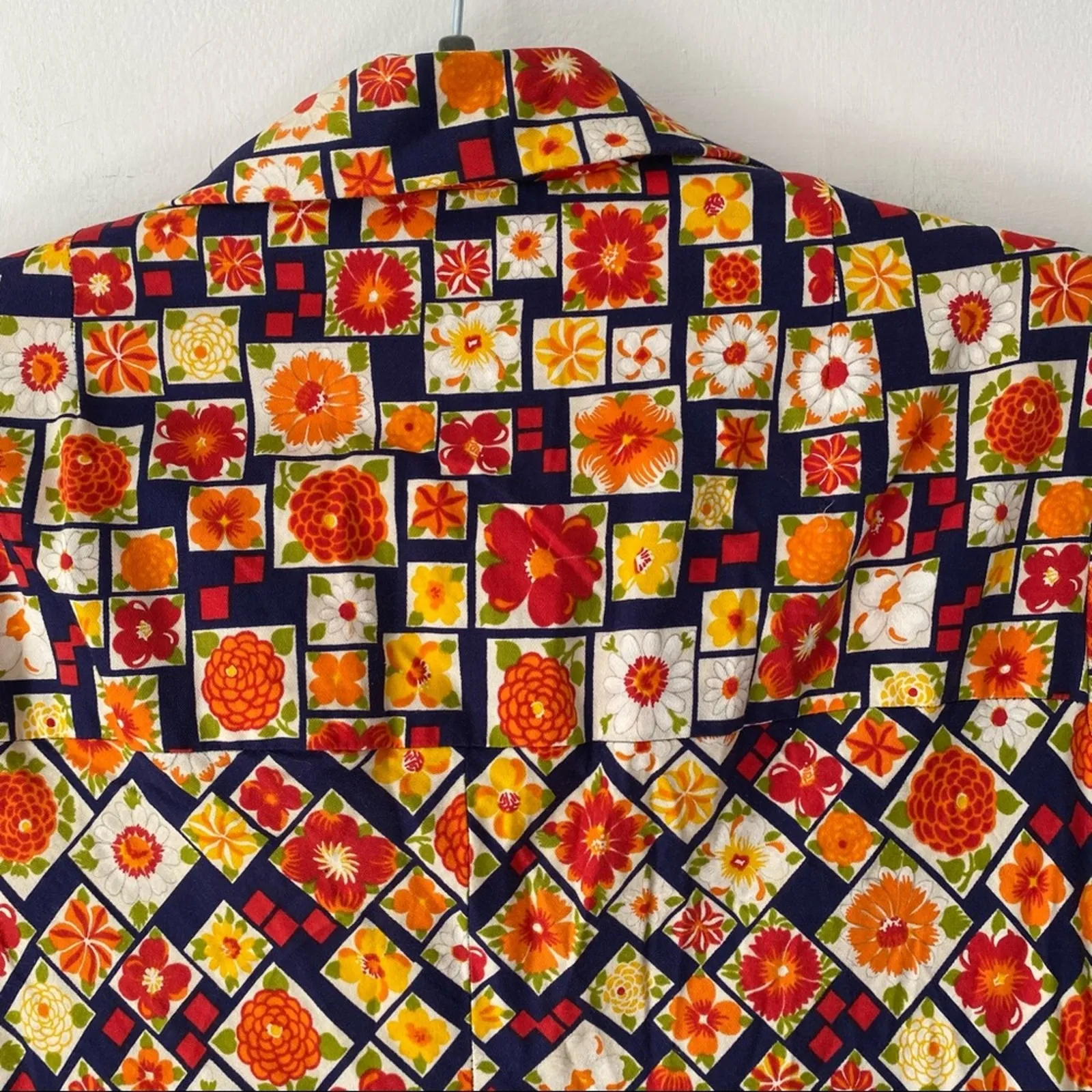 Vintage 60s McMullen Palm Springs Floral Shirt Dress Button Down Retro Floral XL Blue - Image 8