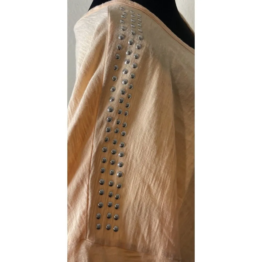 Chicos‎ 3 US XL Peach Silver Studs 3/4 Sleeve Cotton Top Blouse Pocket Beach - Image 4