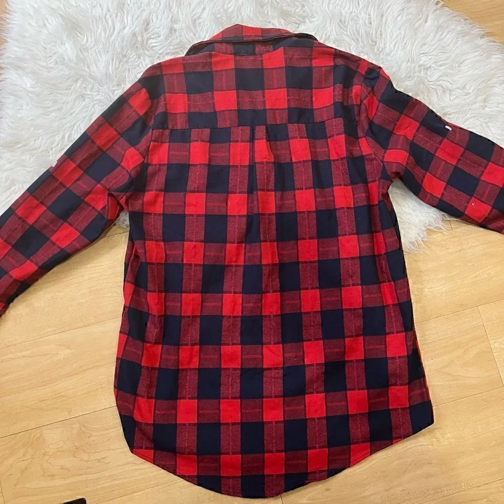 Red and black buffalo plaid festive Christmas holidays fall and winter shirt L. Size L - Image 5
