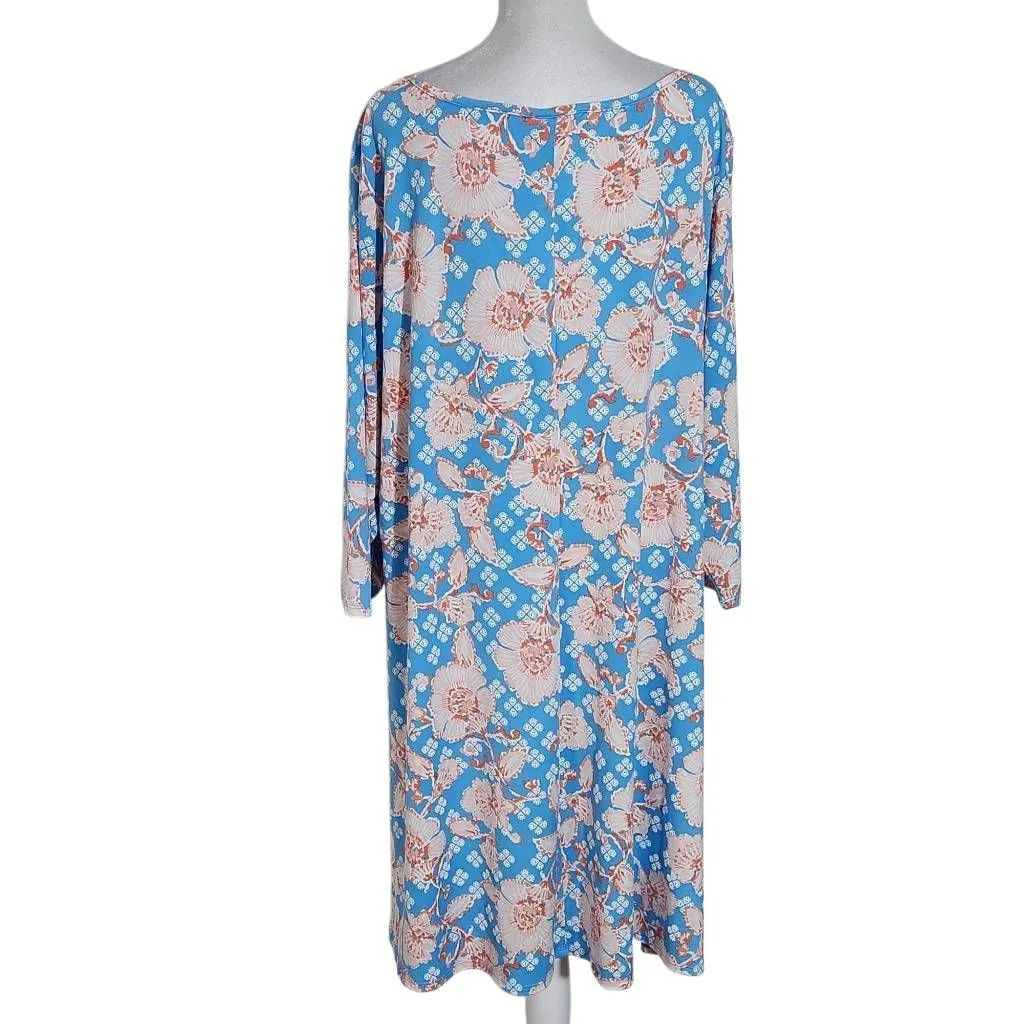 Ruby Rd. Blue Floral Print Knee-Length Shift Dress Size 2X Summer Floral Dress - Image 2