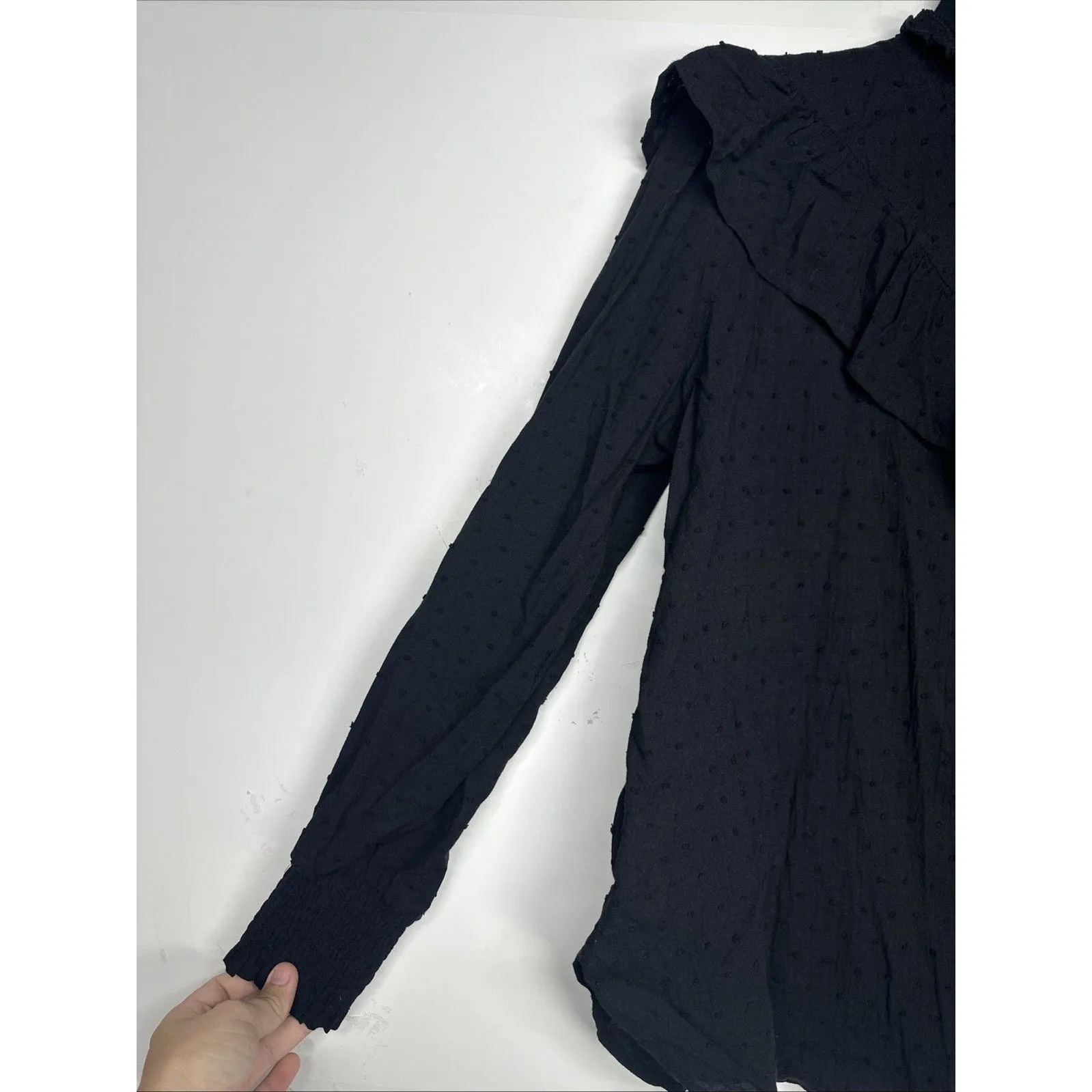 Loft Black Swiss Dot Ruffle Trim Long Balloon Sleeve Blouse Regencycore Size M Size M - Image 2