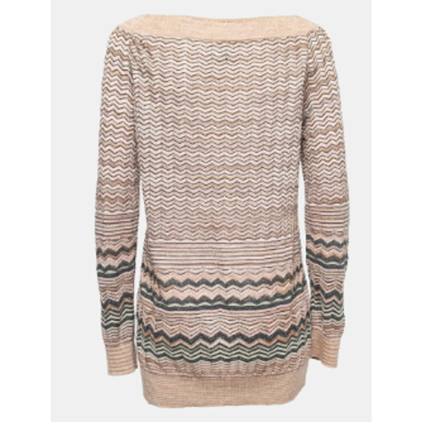 M Missoni Chevron Patterned Lurex Knit Pullover Sweater Beige Womens Size 40 / S - Image 2