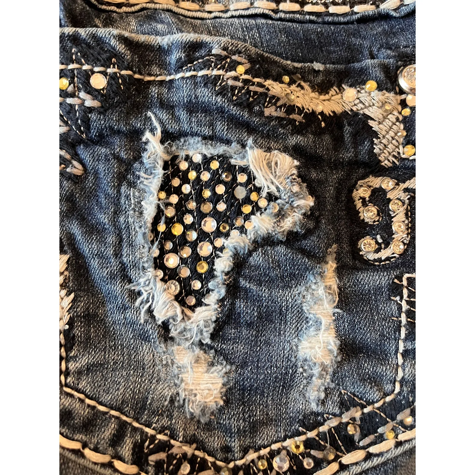 Miss me Cropped Embellished Jeans Women 28 Dark Wash Fringe Western Cowgirl Boho - Image 13