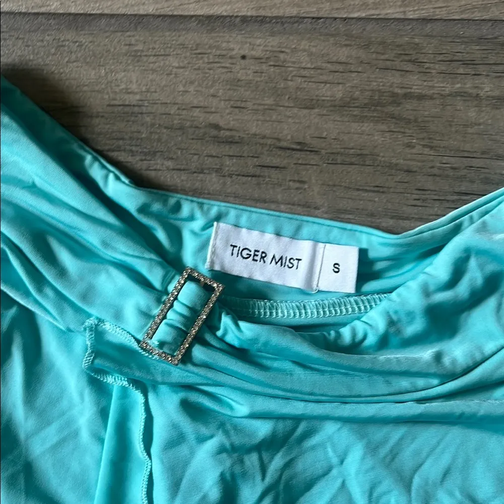 Tiger Mist Blue teal Ruffled Mini Skirt - Image 6